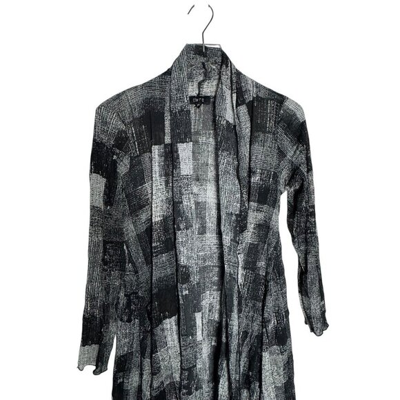 Comfy USA long cardigan duster Black white print mesh size small 3/4 sleeves - Picture 3 of 7